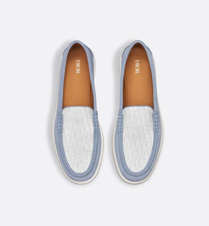 Dior Granville Loafer • Blue Suede with Gray and White Dior Oblique Jacquard
