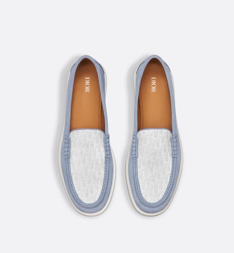 Dior Granville Loafer • Blue Suede with Gray and White Dior Oblique Jacquard