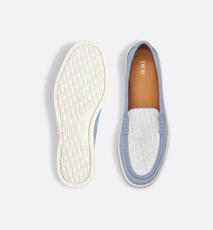 Dior Granville Loafer • Blue Suede with Gray and White Dior Oblique Jacquard