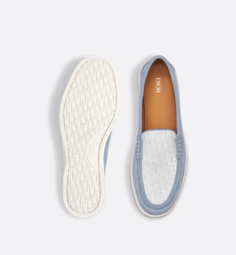 Dior Granville Loafer • Blue Suede with Gray and White Dior Oblique Jacquard