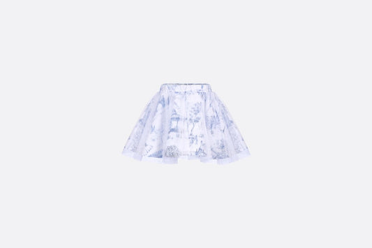 Kid's Short Flared Skirt • Ivory Technical Fabric with Blue Toile de Jouy Paris Print and Ivory Tulle