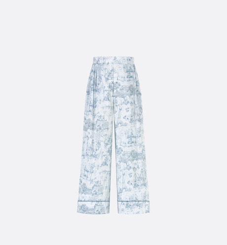 Kid's Loose Pants • Ivory Satin-Finish Voile with Blue Toile de Jouy Paris Print