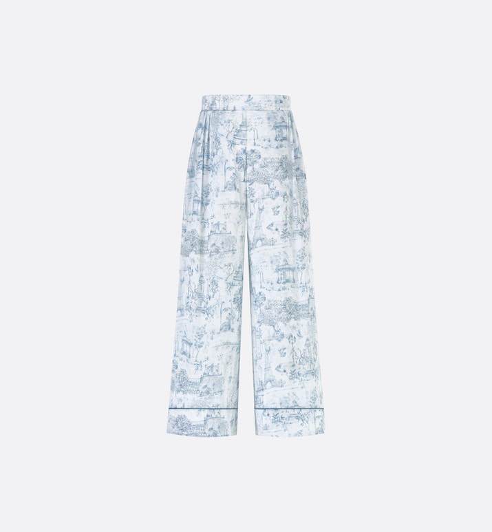 Kid's Loose Pants • Ivory Satin-Finish Voile with Blue Toile de Jouy Paris Print