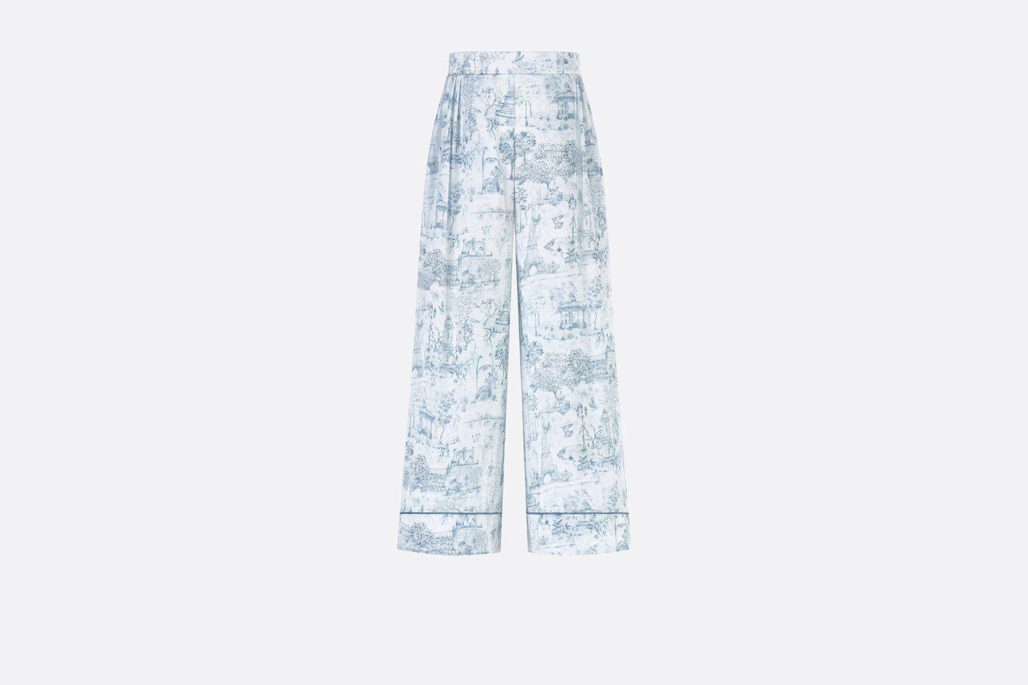 Kid's Loose Pants • Ivory Satin-Finish Voile with Blue Toile de Jouy Paris Print