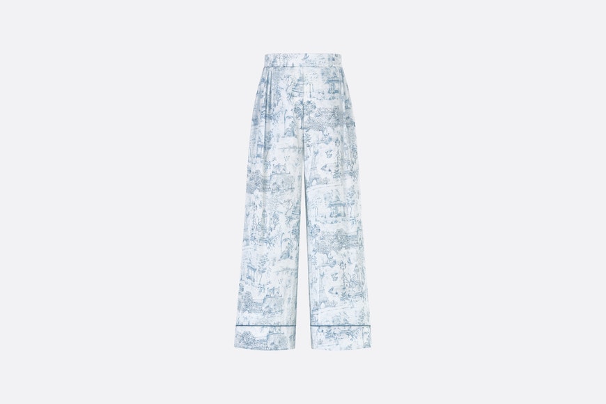 Kid's Loose Pants • Ivory Satin-Finish Voile with Blue Toile de Jouy Paris Print