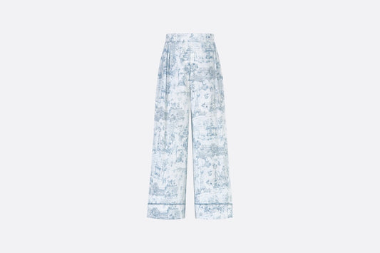 Kid's Loose Pants • Ivory Satin-Finish Voile with Blue Toile de Jouy Paris Print