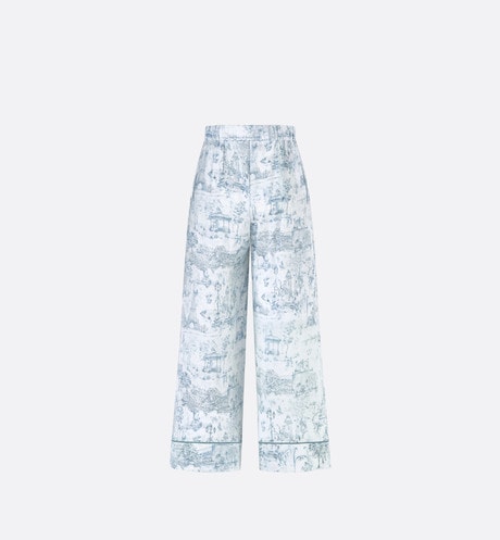 Kid's Loose Pants • Ivory Satin-Finish Voile with Blue Toile de Jouy Paris Print
