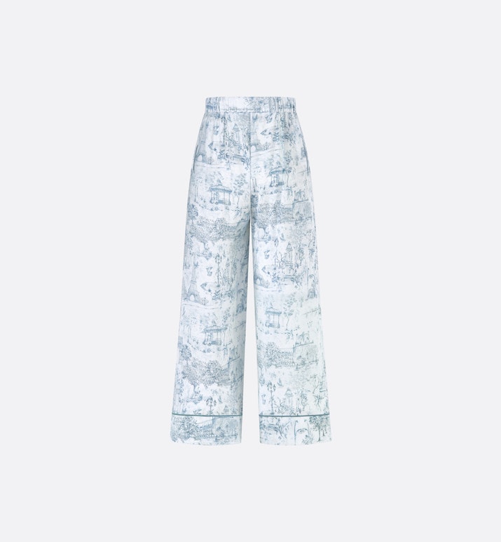 Kid's Loose Pants • Ivory Satin-Finish Voile with Blue Toile de Jouy Paris Print