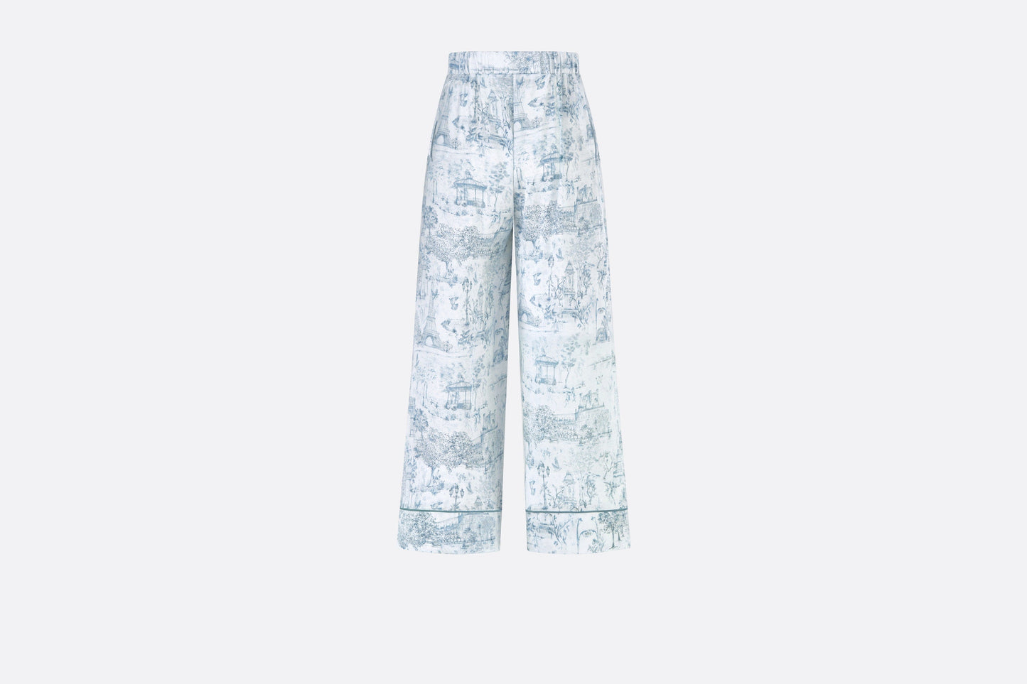 Kid's Loose Pants • Ivory Satin-Finish Voile with Blue Toile de Jouy Paris Print