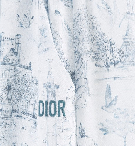 Kid's Loose Pants • Ivory Satin-Finish Voile with Blue Toile de Jouy Paris Print