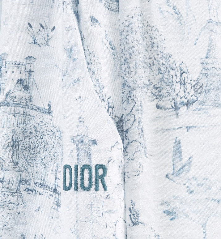 Kid's Loose Pants • Ivory Satin-Finish Voile with Blue Toile de Jouy Paris Print