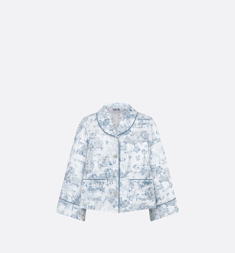 Kid's Shirt • Ivory Satin-Finish Voile with Blue Toile de Jouy Paris Print