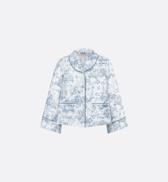 Kid's Shirt • Ivory Satin-Finish Voile with Blue Toile de Jouy Paris Print