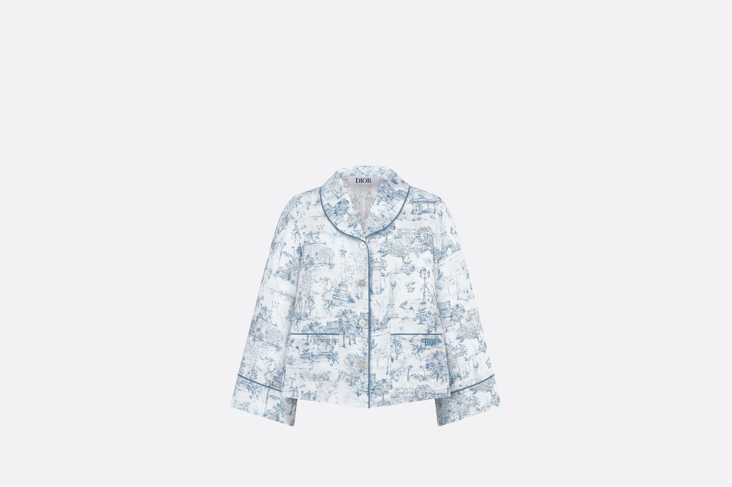 Kid's Shirt • Ivory Satin-Finish Voile with Blue Toile de Jouy Paris Print