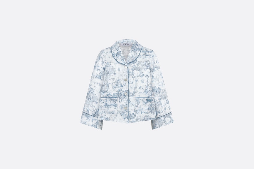 Kid's Shirt • Ivory Satin-Finish Voile with Blue Toile de Jouy Paris Print