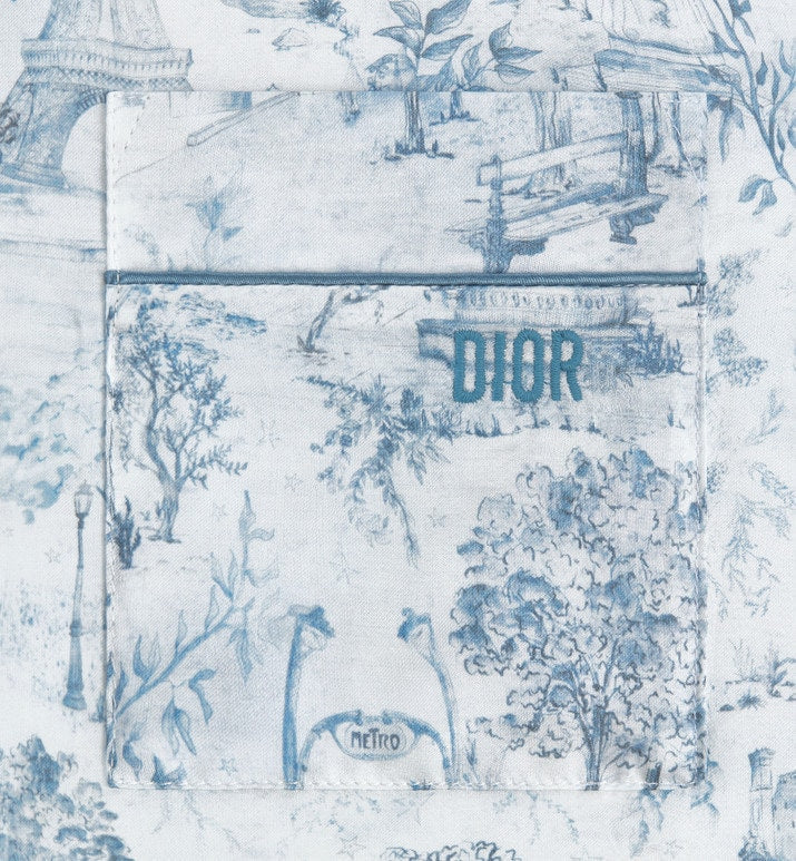 Kid's Shirt • Ivory Satin-Finish Voile with Blue Toile de Jouy Paris Print