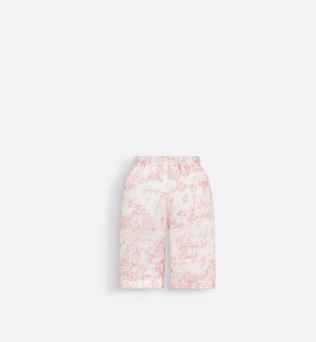 Baby Loose-Fitting Pants • Ivory Satin-Finish Voile with Pale Pink Toile de Jouy Paris Print