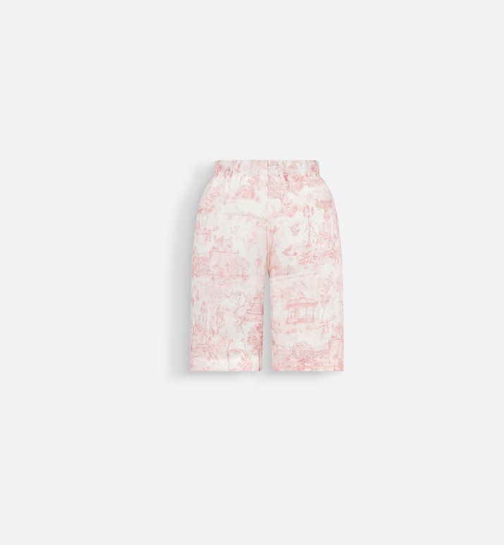 Baby Loose-Fitting Pants • Ivory Satin-Finish Voile with Pale Pink Toile de Jouy Paris Print