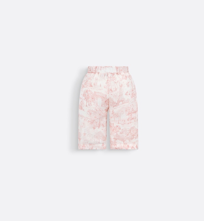 Baby Loose-Fitting Pants • Ivory Satin-Finish Voile with Pale Pink Toile de Jouy Paris Print