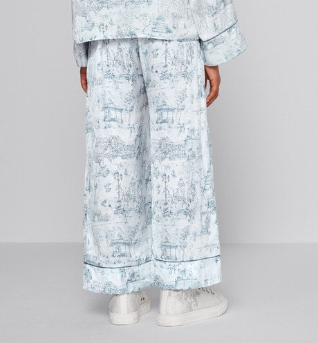 Kid's Loose Pants • Ivory Satin-Finish Voile with Blue Toile de Jouy Paris Print