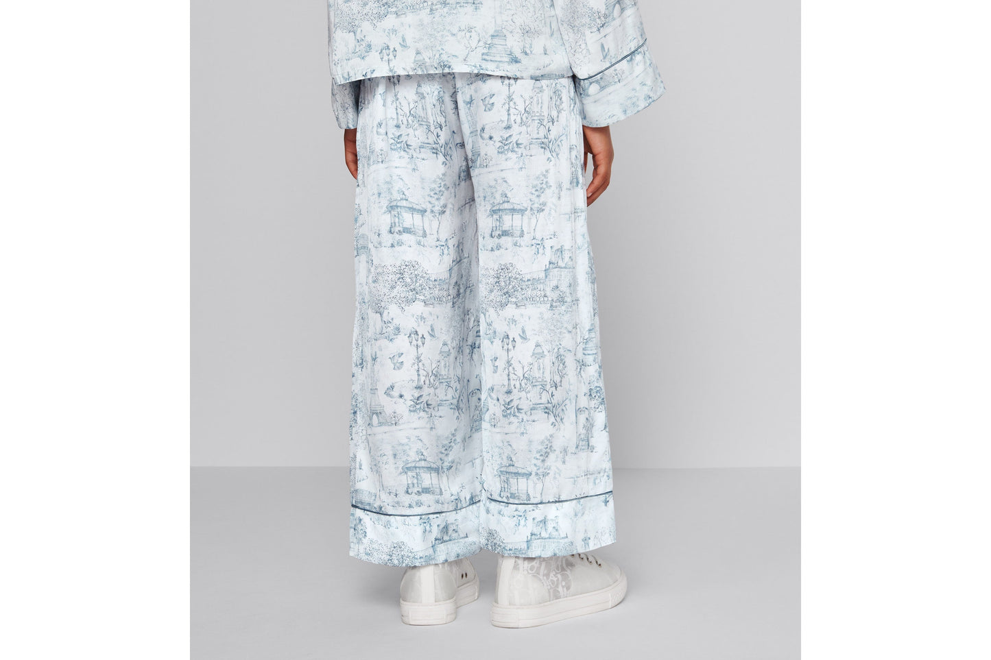 Kid's Loose Pants • Ivory Satin-Finish Voile with Blue Toile de Jouy Paris Print