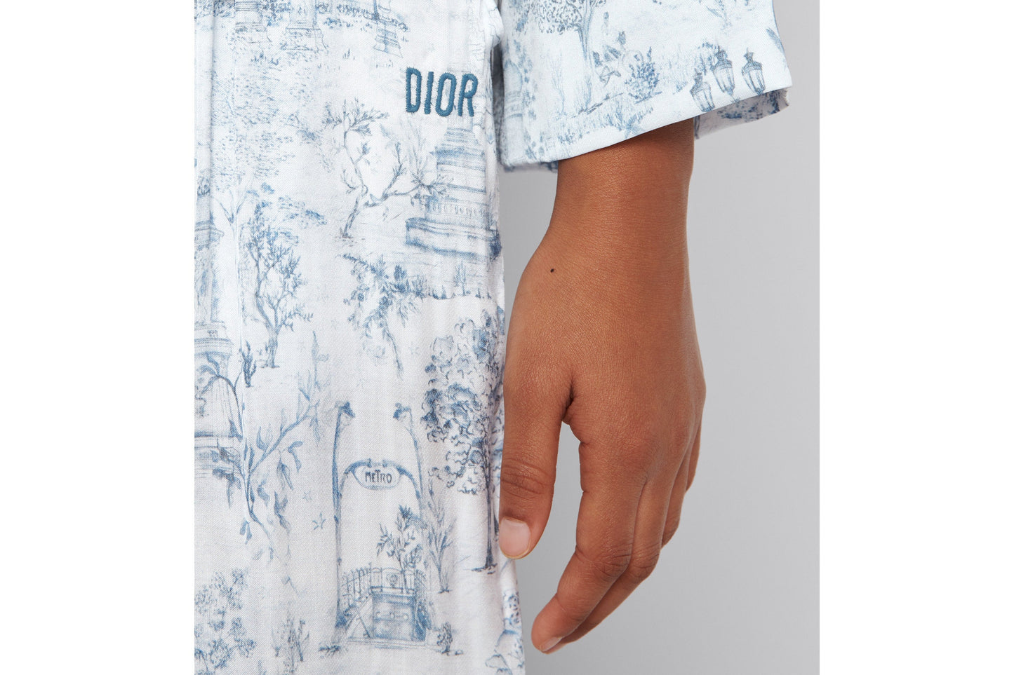 Kid's Loose Pants • Ivory Satin-Finish Voile with Blue Toile de Jouy Paris Print