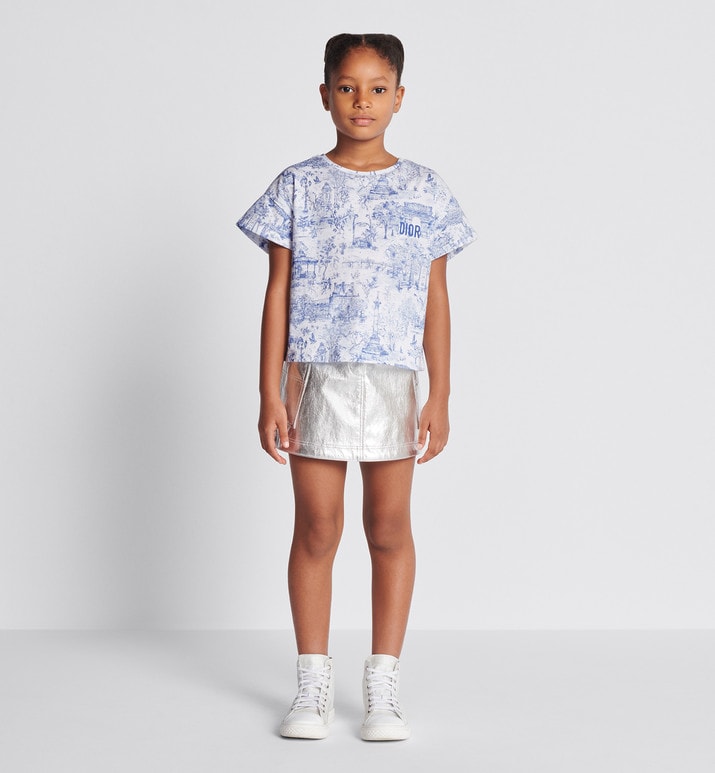 Kid's T-Shirt • Ivory Cotton Jersey with Blue Toile de Jouy Paris Print