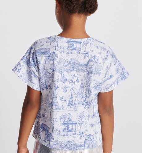 Kid's T-Shirt • Ivory Cotton Jersey with Blue Toile de Jouy Paris Print