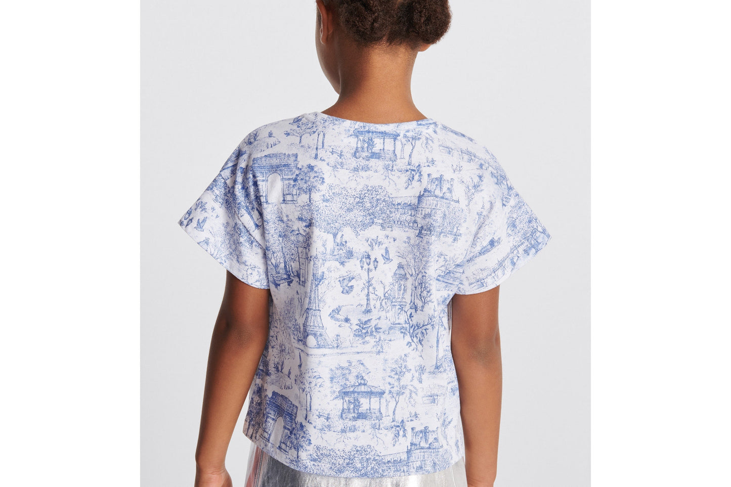 Kid's T-Shirt • Ivory Cotton Jersey with Blue Toile de Jouy Paris Print