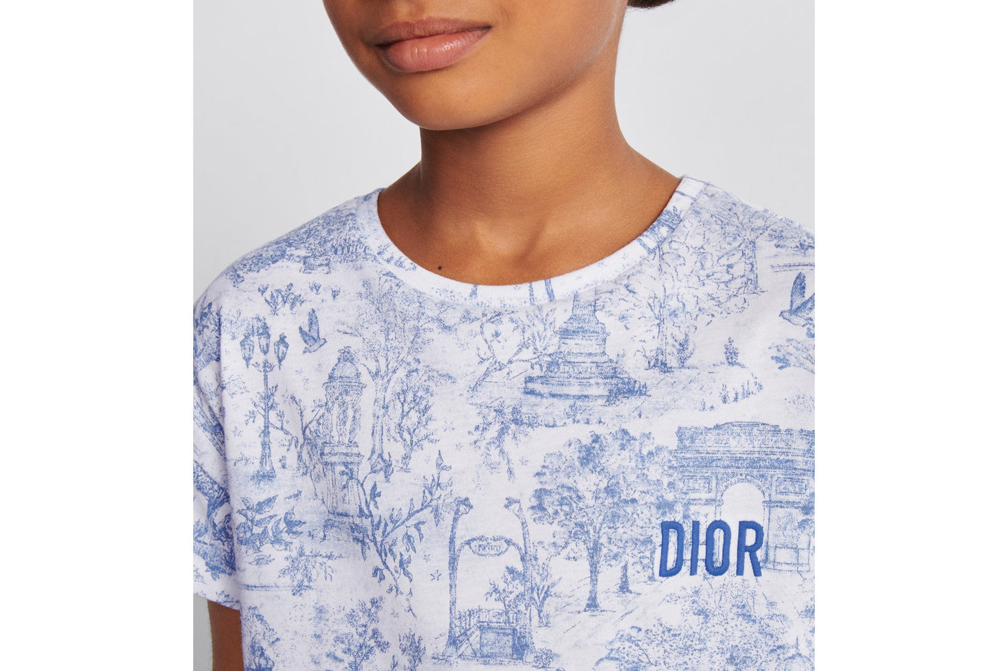 Kid's T-Shirt • Ivory Cotton Jersey with Blue Toile de Jouy Paris Print