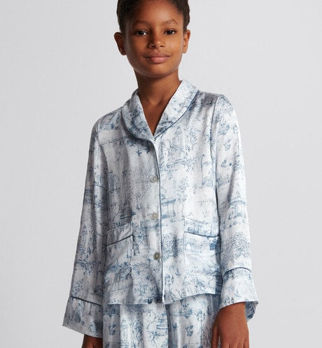 Kid's Shirt • Ivory Satin-Finish Voile with Blue Toile de Jouy Paris Print