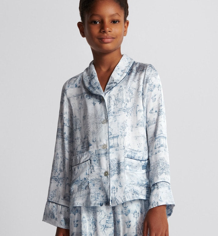 Kid's Shirt • Ivory Satin-Finish Voile with Blue Toile de Jouy Paris Print