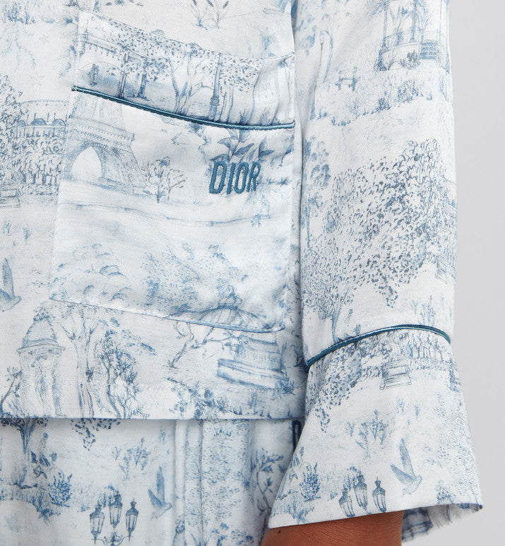 Kid's Shirt • Ivory Satin-Finish Voile with Blue Toile de Jouy Paris Print