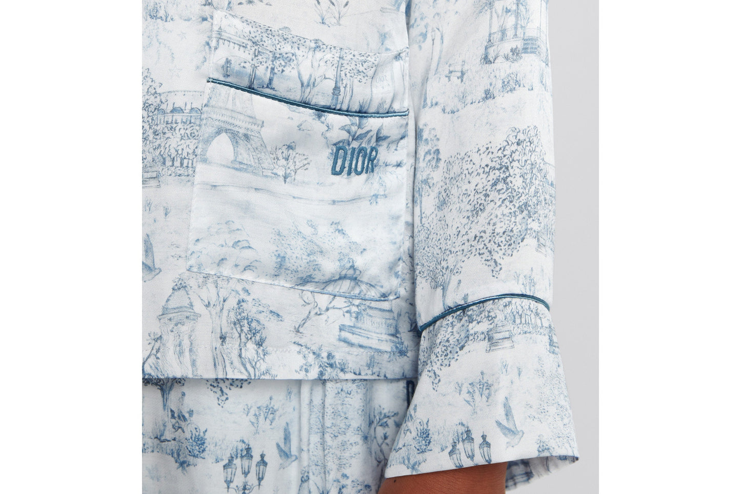 Kid's Shirt • Ivory Satin-Finish Voile with Blue Toile de Jouy Paris Print