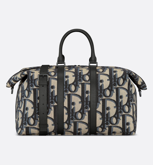 Weekender 50 Bag • Beige and Black Maxi Dior Oblique Jacquard