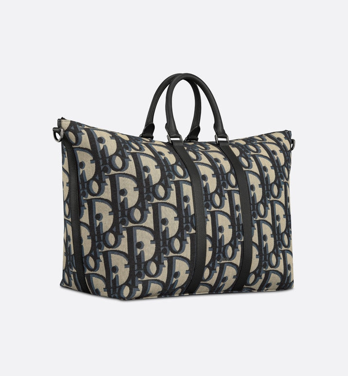Weekender 50 Bag • Beige and Black Maxi Dior Oblique Jacquard