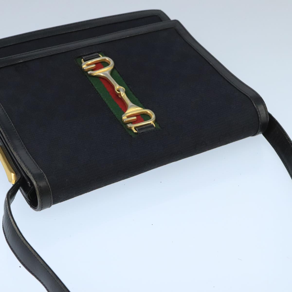 Gucci Horsebit Black Canvas Shoulder Bag ()