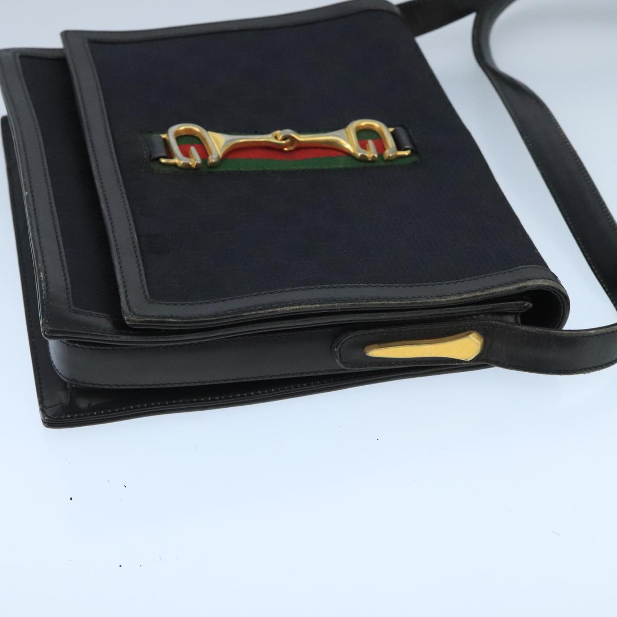 Gucci Horsebit Black Canvas Shoulder Bag ()