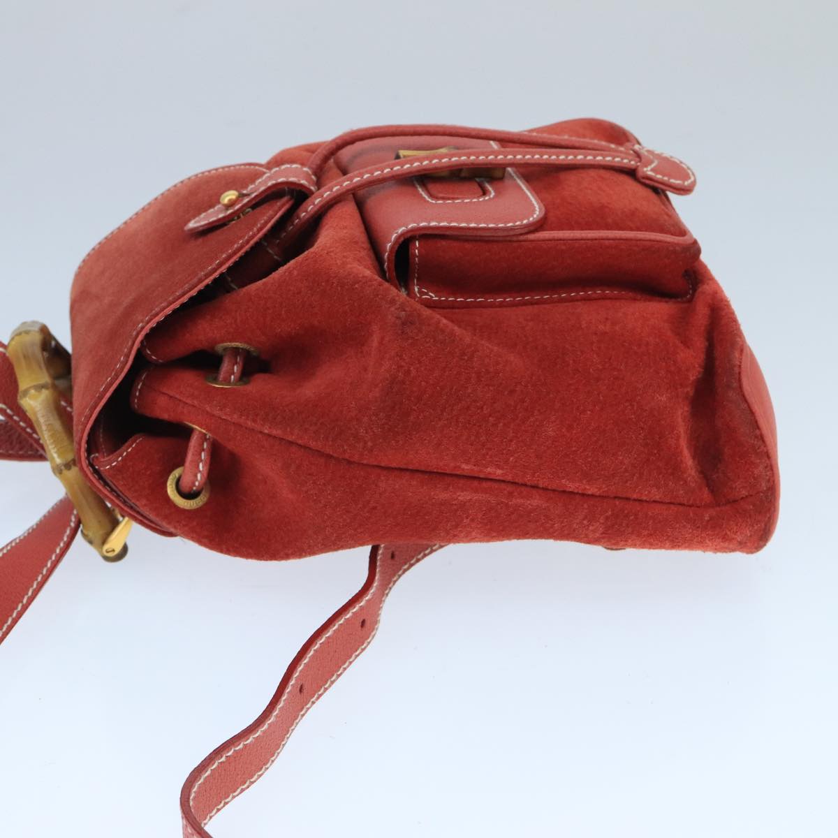 Gucci Bamboo Red Suede Backpack Bag ()