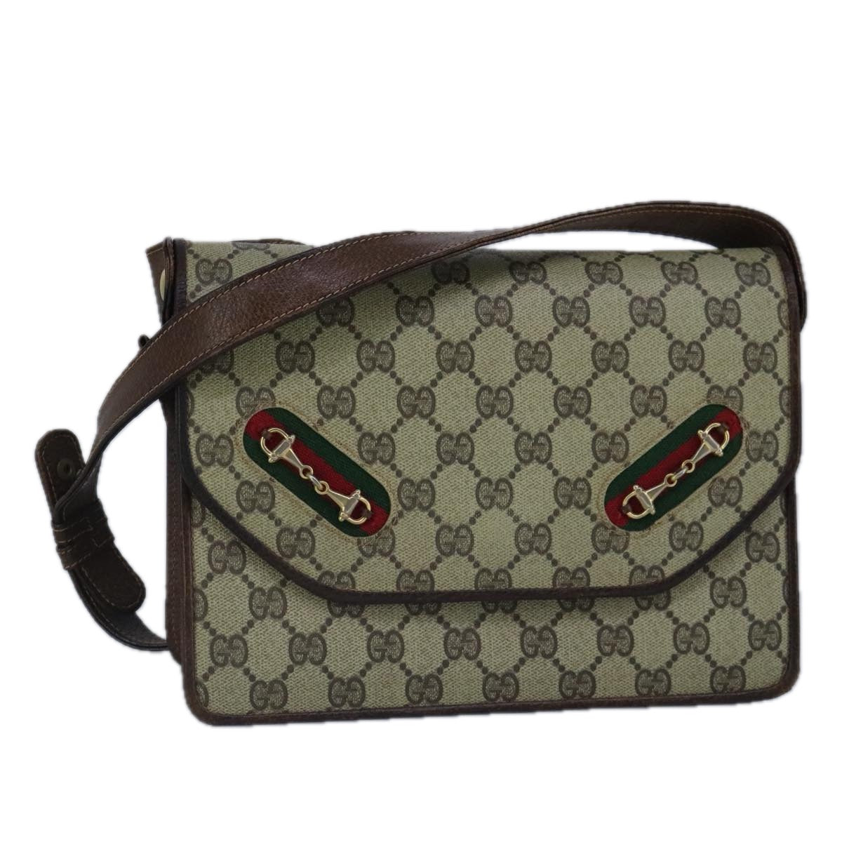 Gucci Horsebit Beige Canvas Shoulder Bag ()