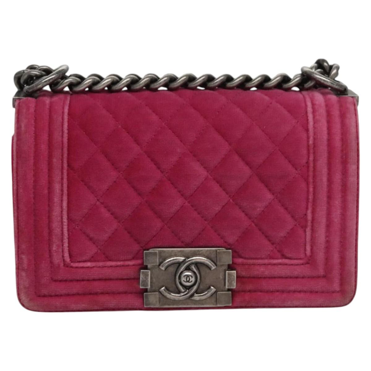 Chanel Boy Pink Velvet Shoulder Bag ()
