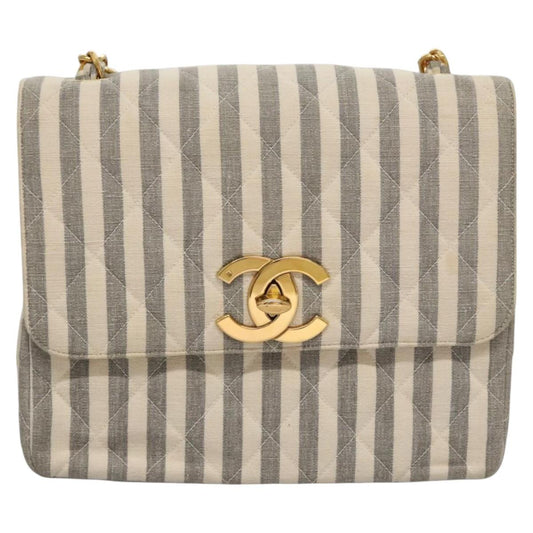 Chanel Cc Grey Canvas Shoulder Bag ()