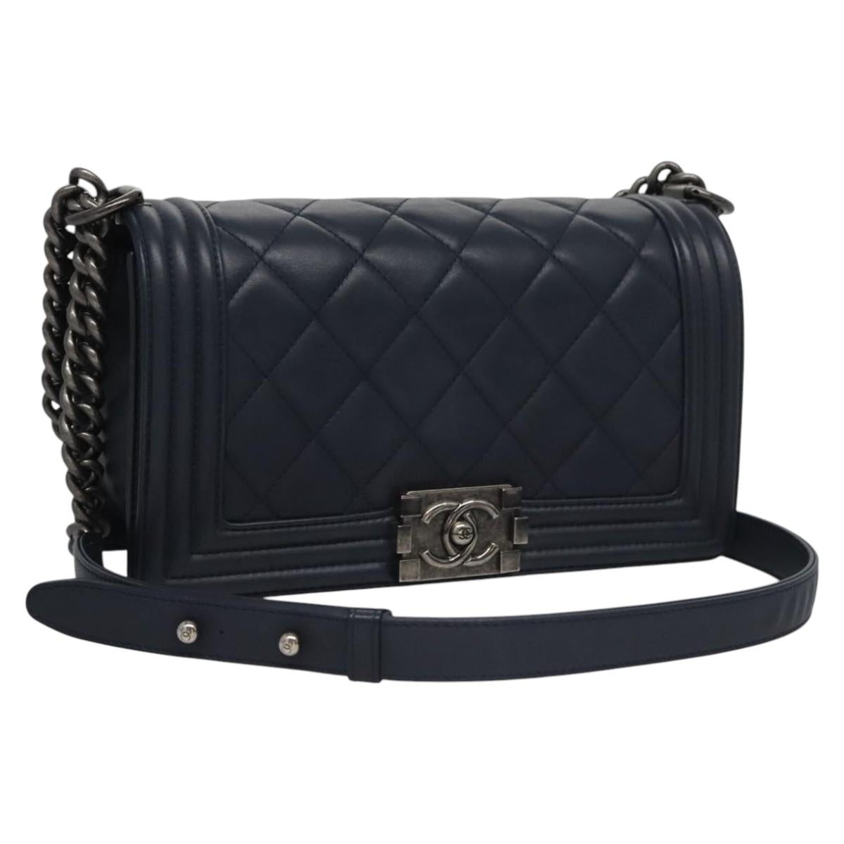 Chanel Boy Navy Leather Shoulder Bag ()