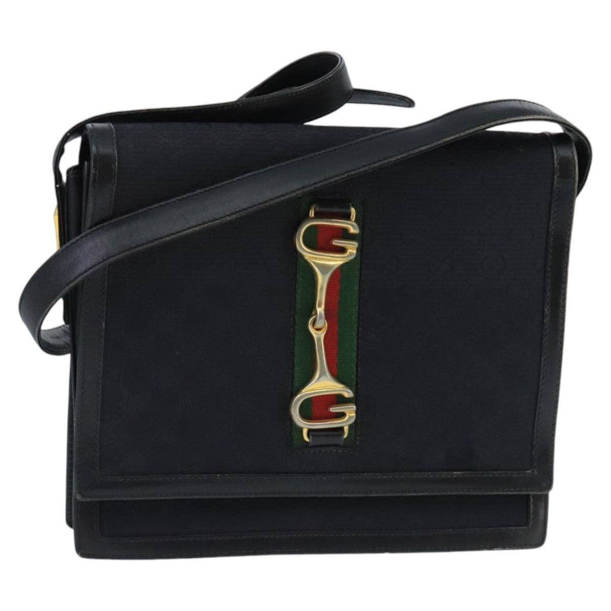 Gucci Horsebit Black Canvas Shoulder Bag ()
