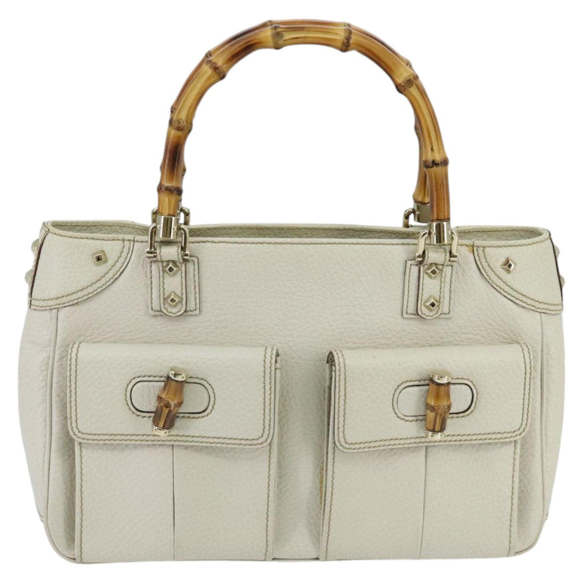 Gucci Bamboo White Leather Handbag ()
