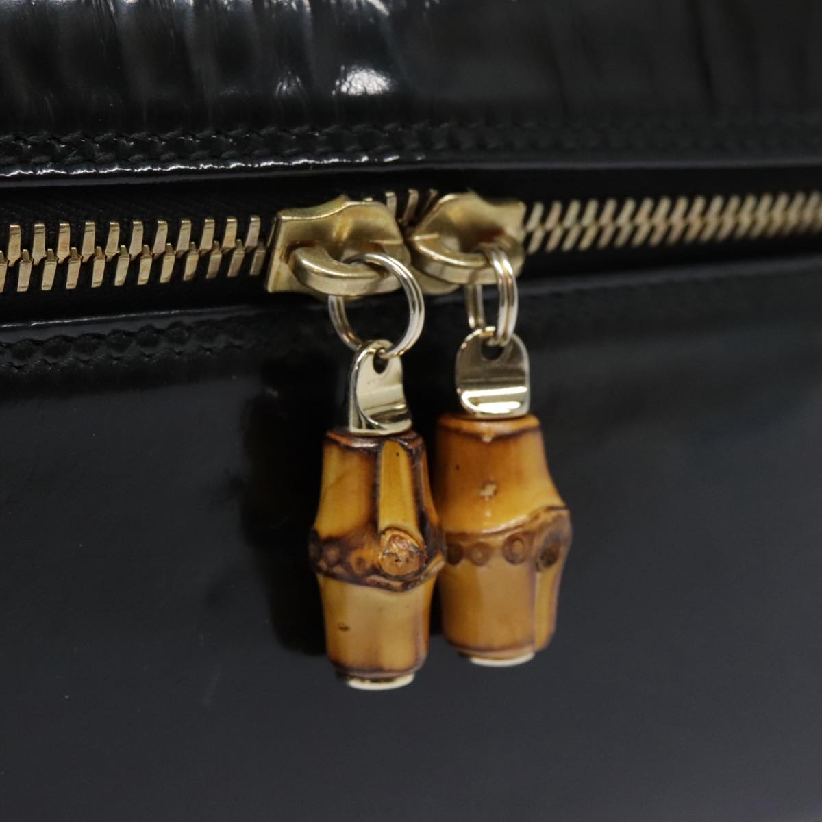 Gucci Bamboo Black Patent Leather Clutch Bag ()