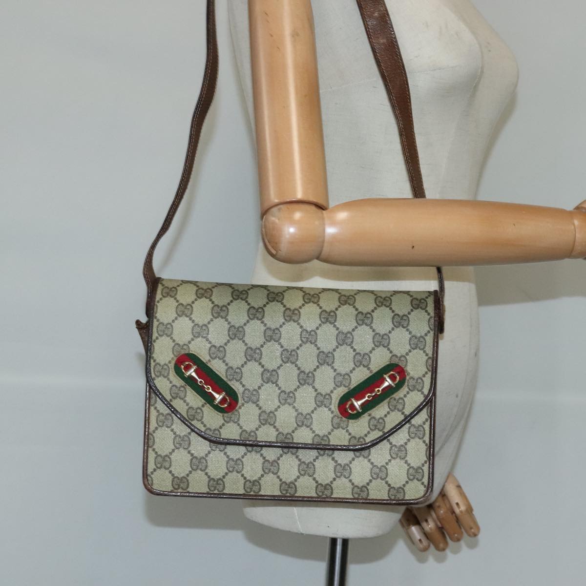 Gucci Horsebit Beige Canvas Shoulder Bag ()
