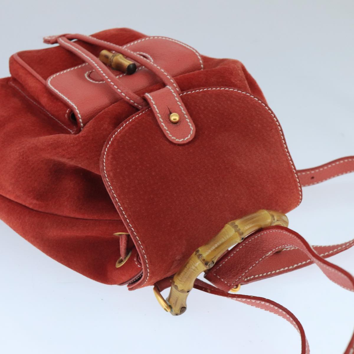 Gucci Bamboo Red Suede Backpack Bag ()
