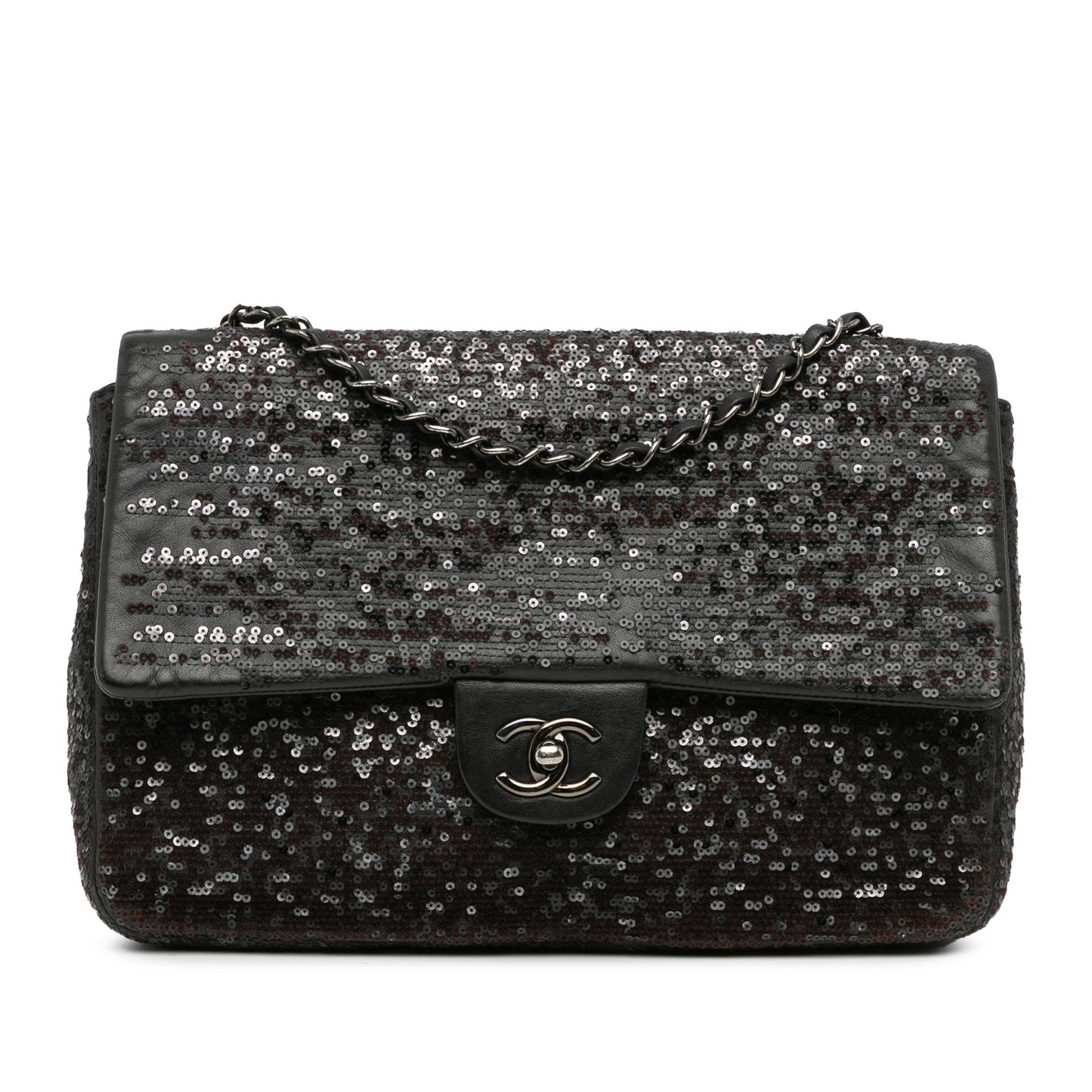 Black Chanel Jumbo Sequined Lambskin Moonlight On Water Flap Shoulder Bag