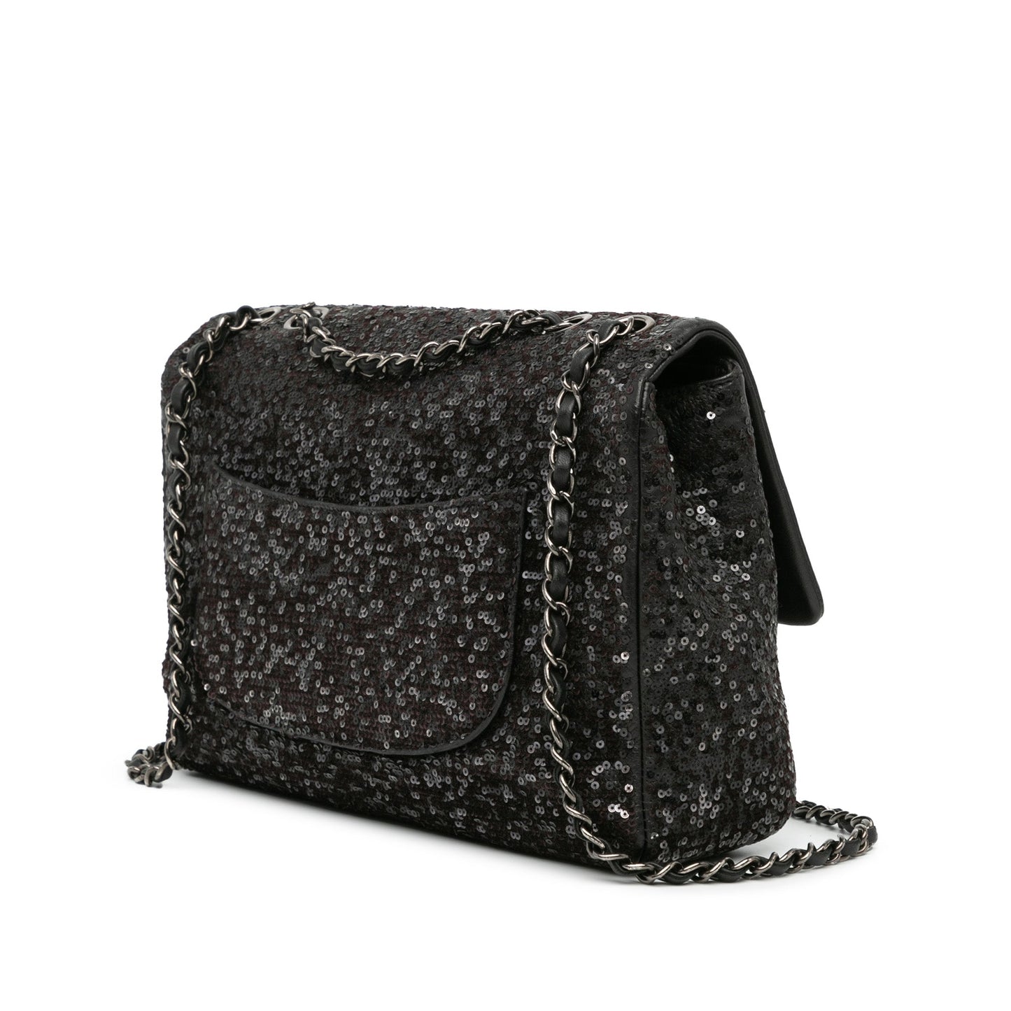 Black Chanel Jumbo Sequined Lambskin Moonlight On Water Flap Shoulder Bag